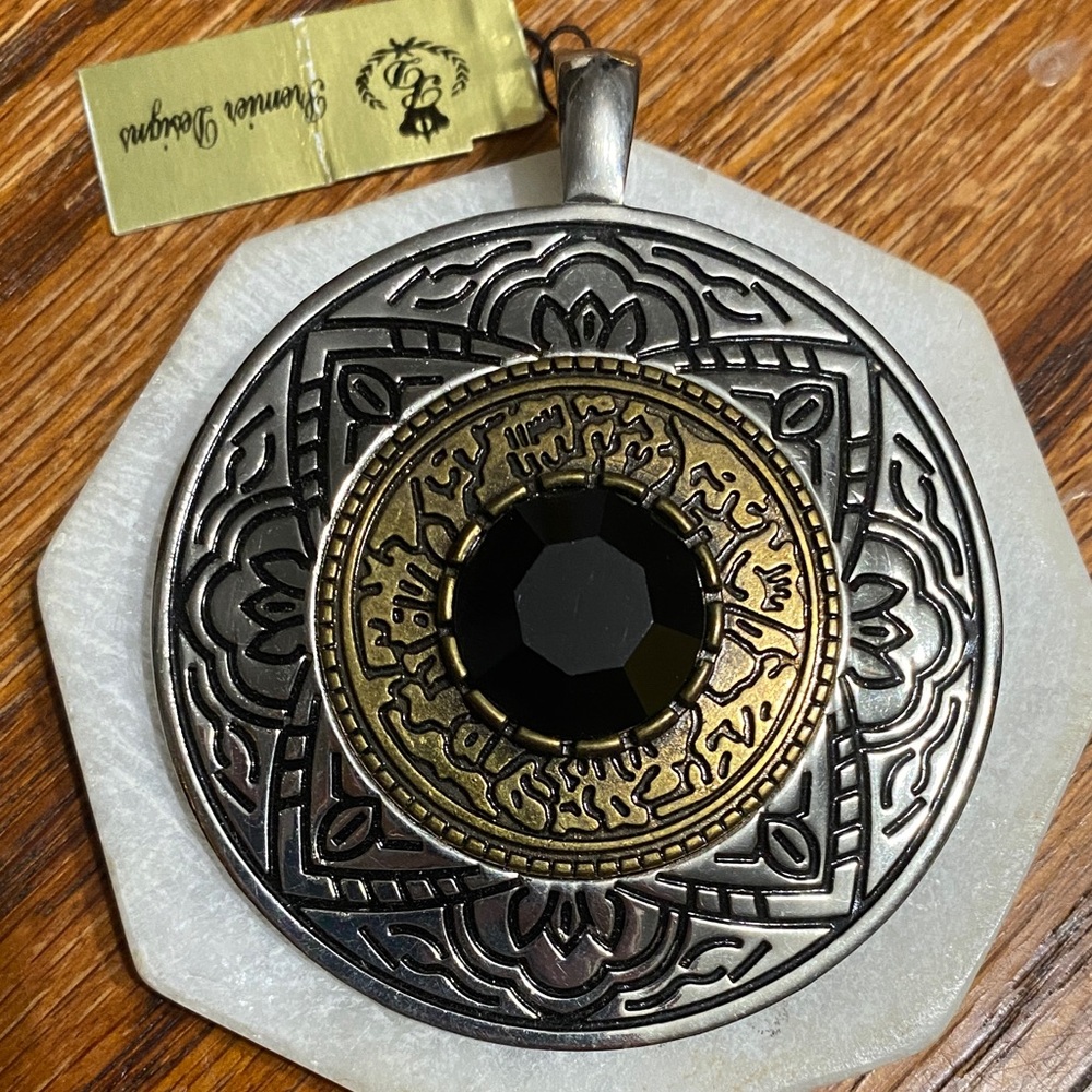 Premier Designs Black and Gold Medallion Pendant